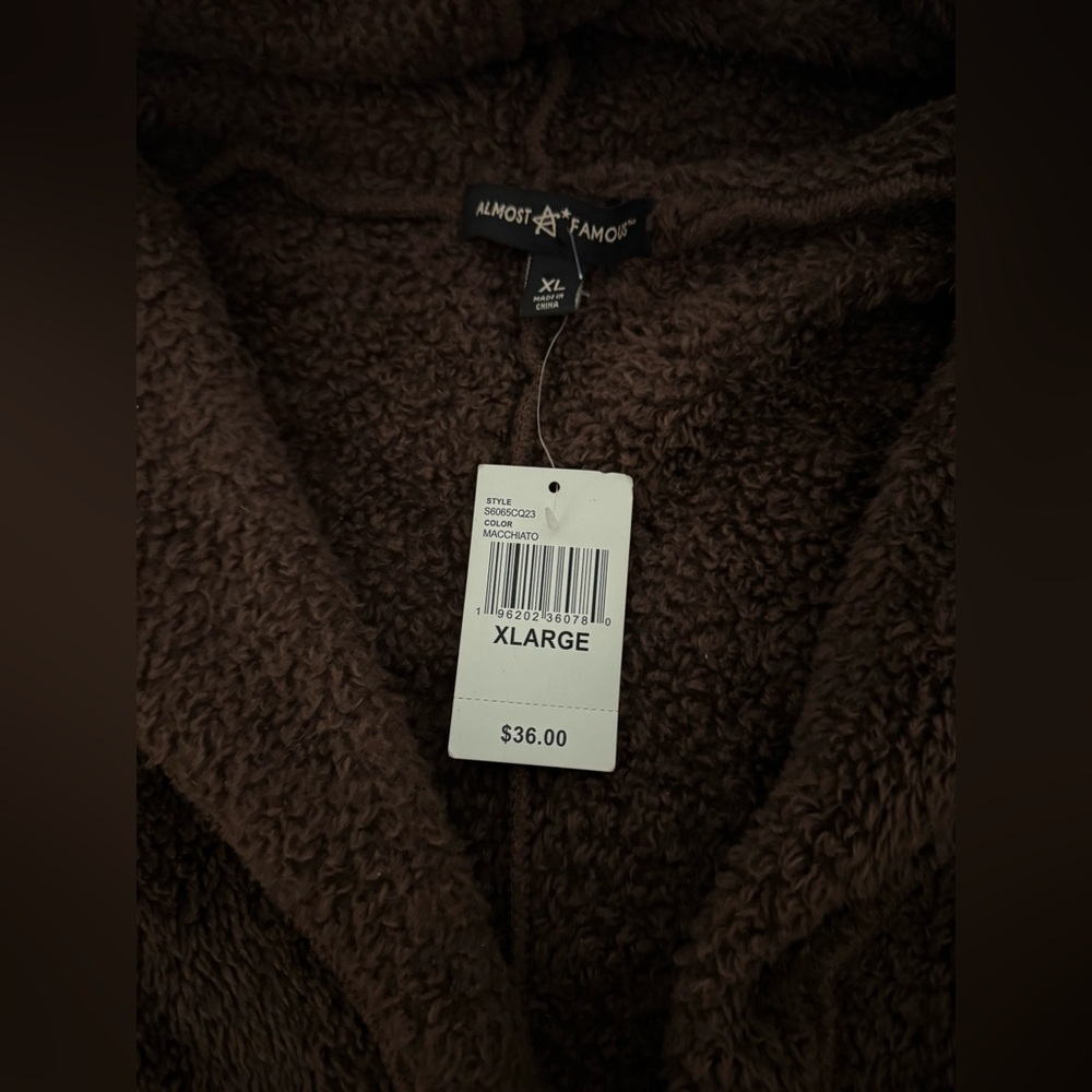 Almost Famous Cozy sherpa open front Cardigan Sweater brown size XL - Picture 5 of 5